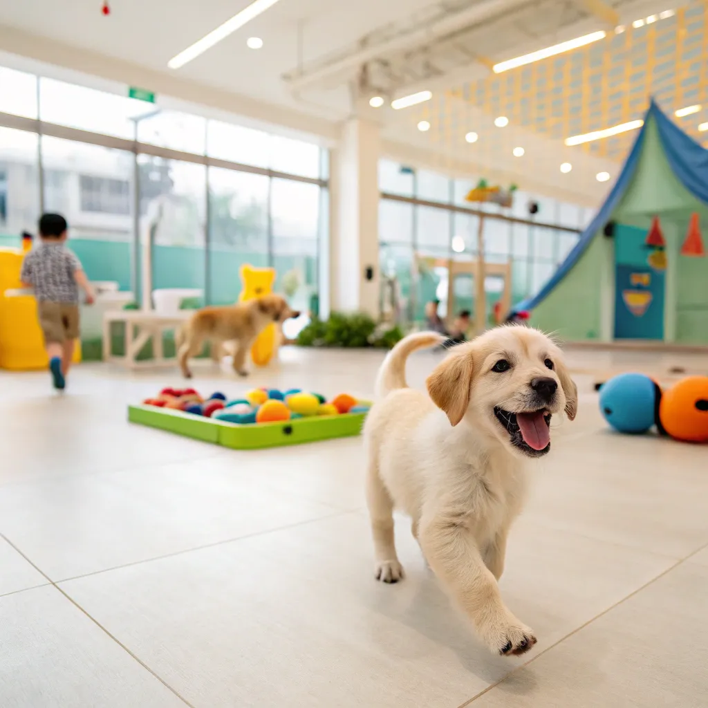 Playful puppy at pet hotel
